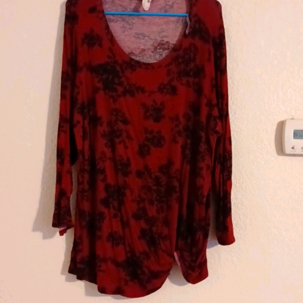 Long sleeve maroon and black flowered shirt